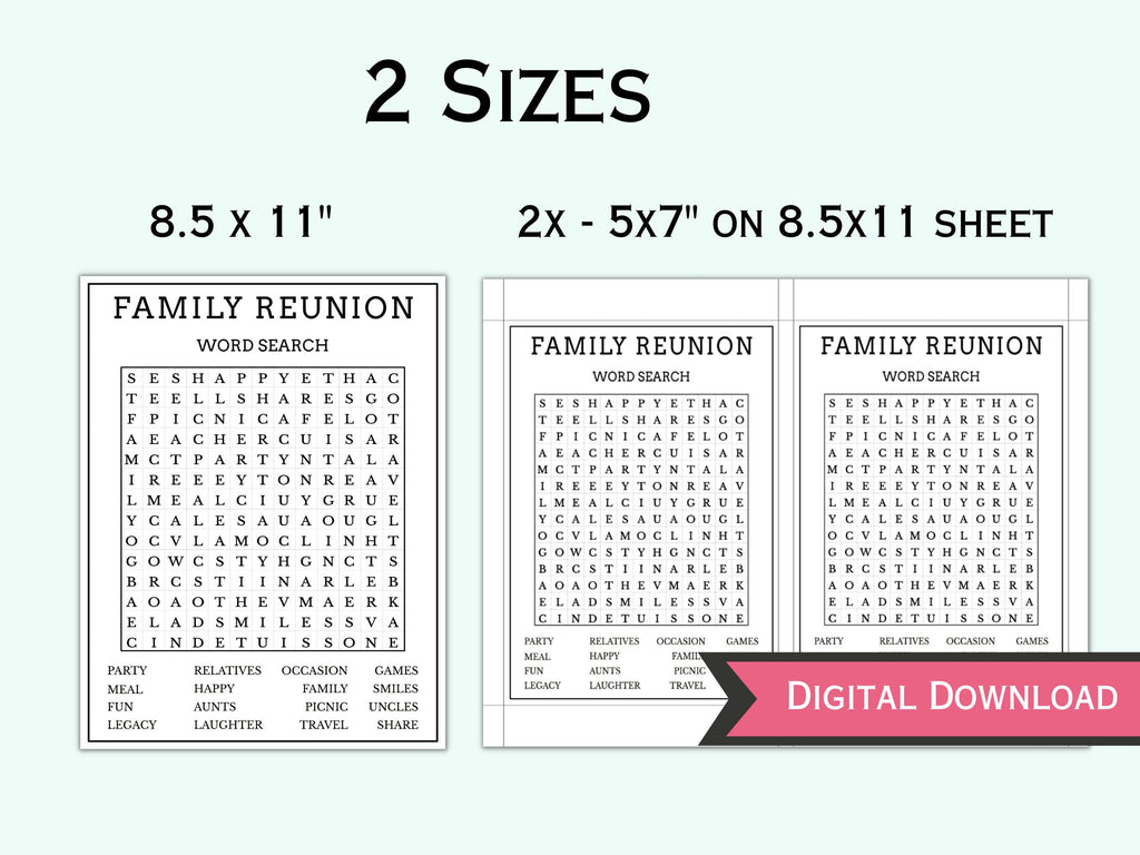 Family Reunion Word Search Game