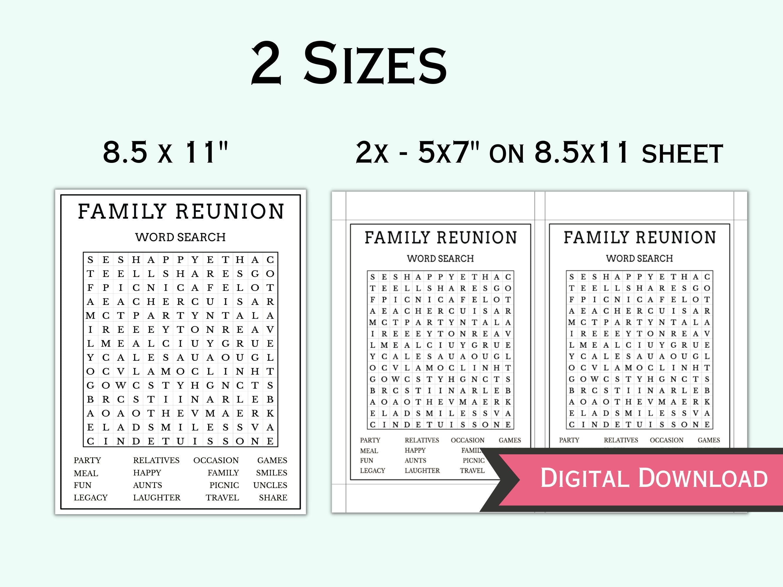 Family Reunion Word Search Game
