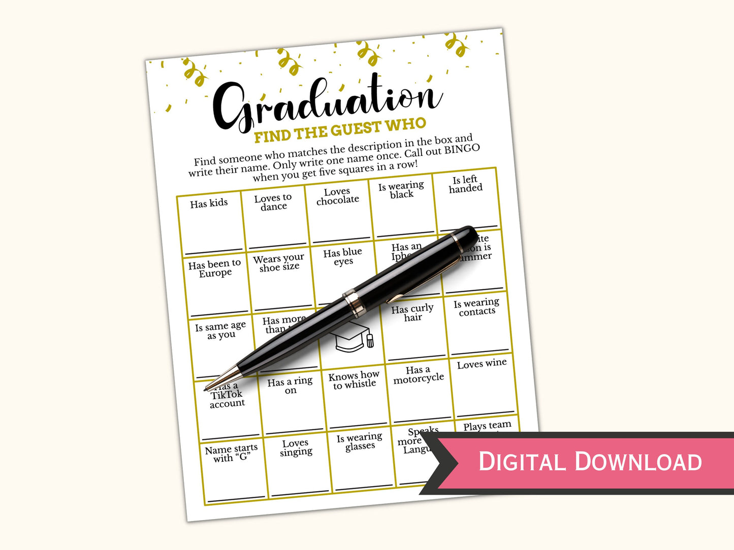 Graduation Find the Guest Bingo Game