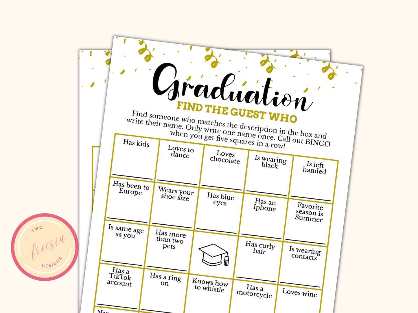 Graduation Find the Guest Bingo Game