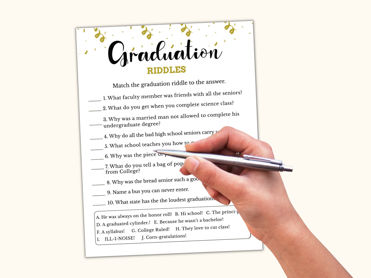Graduation Riddles Game