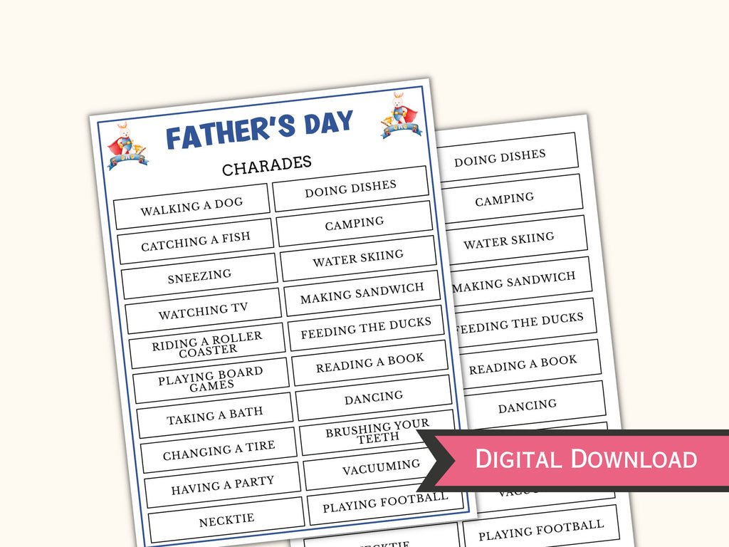 Father's day Charades Game - Editable/Fillable Template