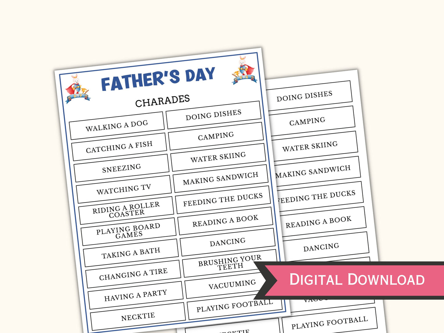 Father's day Charades Game - Editable/Fillable Template