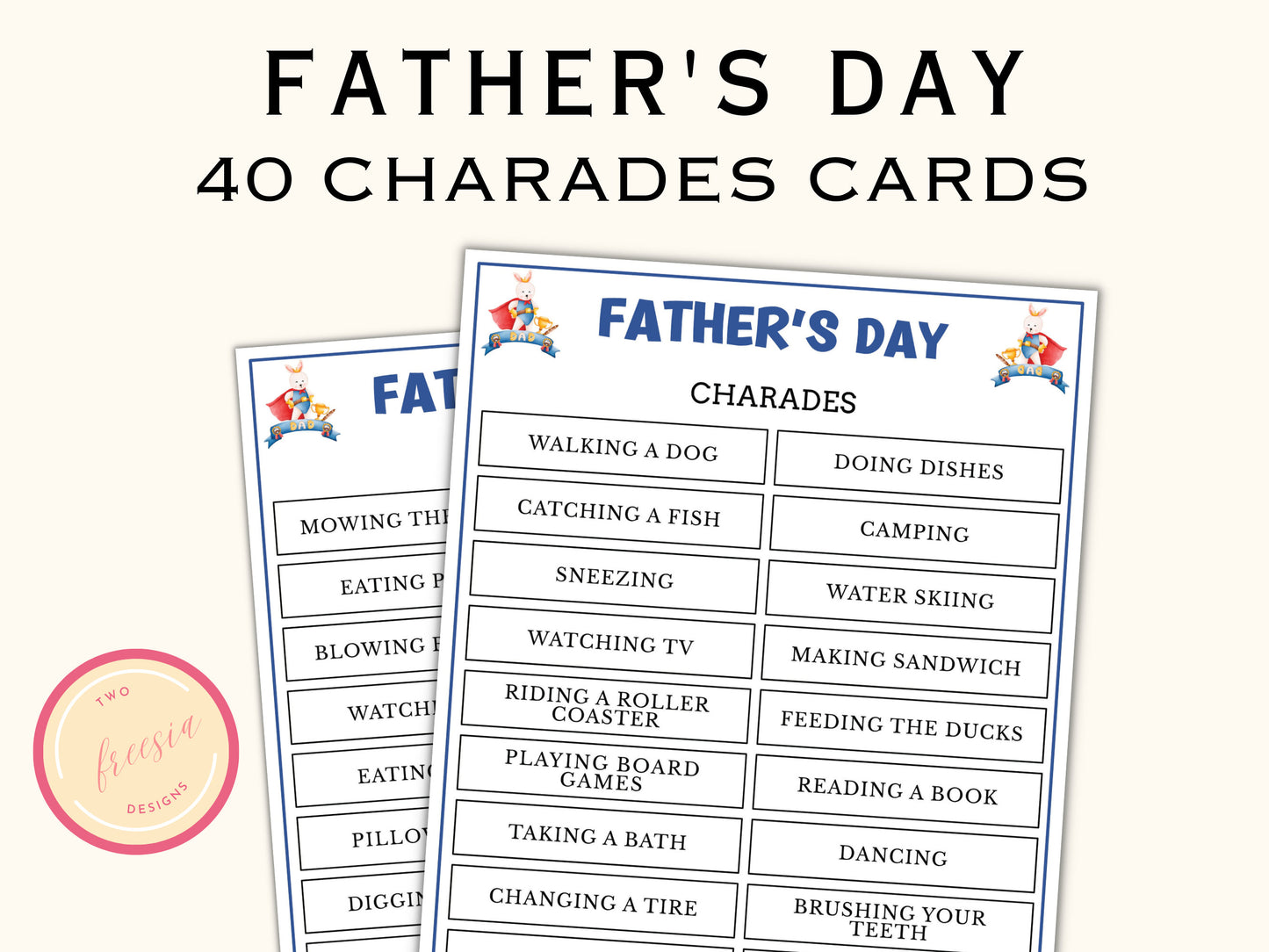 Father's day Charades Game - Editable/Fillable Template