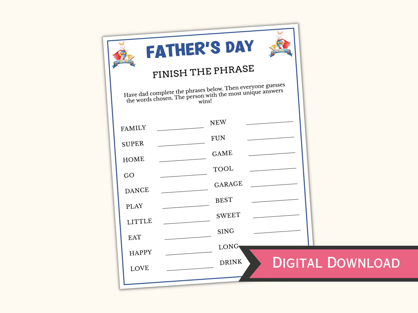 Finish the Phrase Game - Printable Father's Day Game