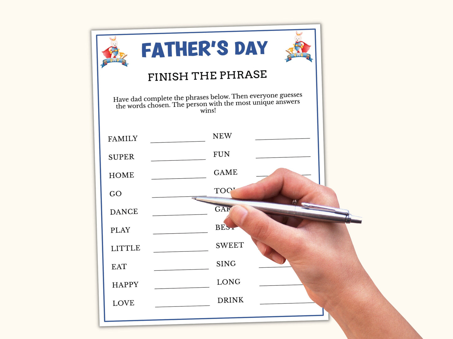 Finish the Phrase Game - Printable Father's Day Game