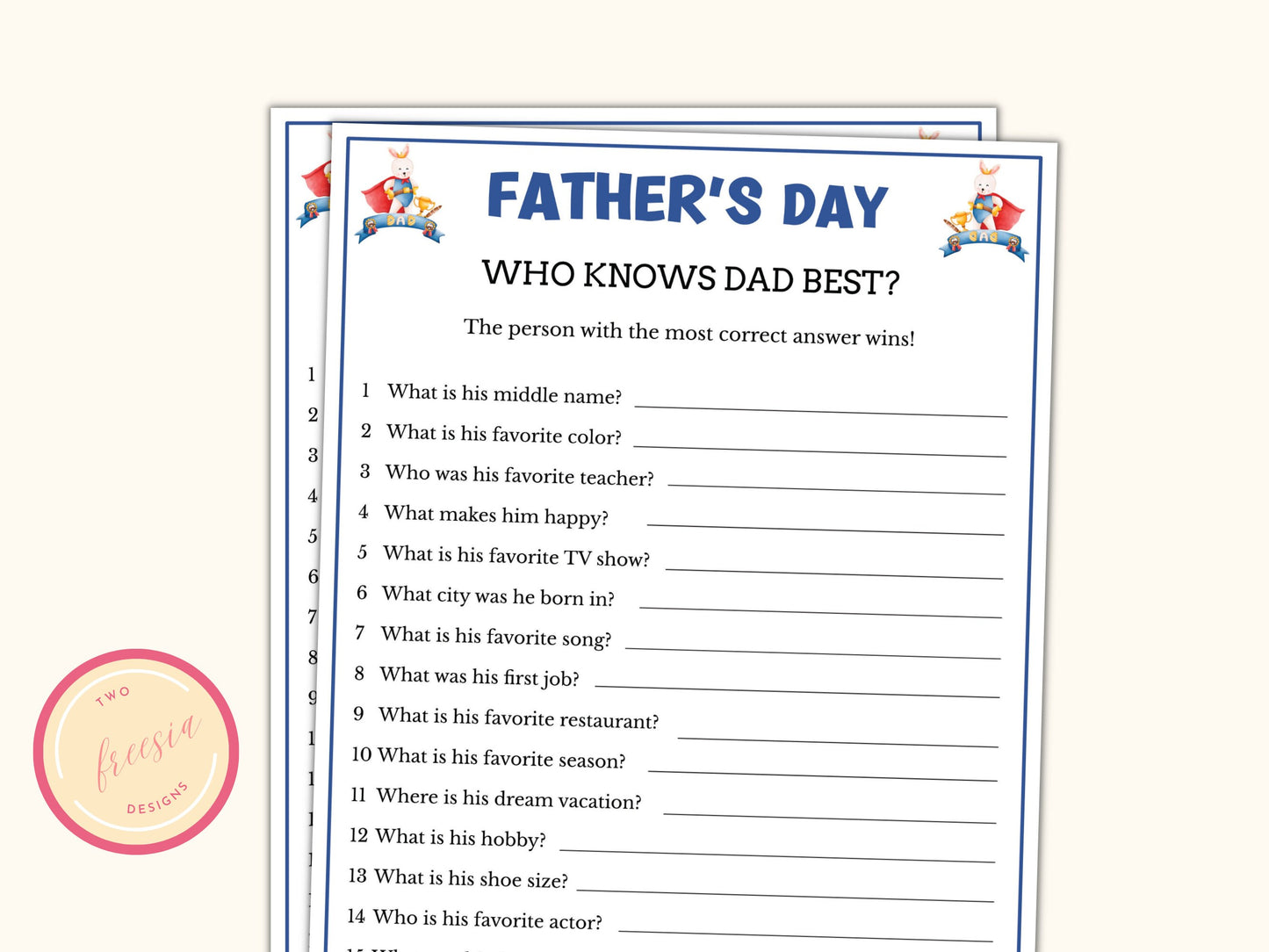 Who knows Dad Best?  Father's Day Game