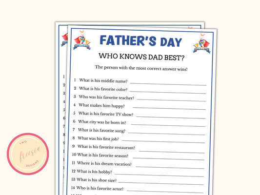 Who knows Dad Best?  Father's Day Game