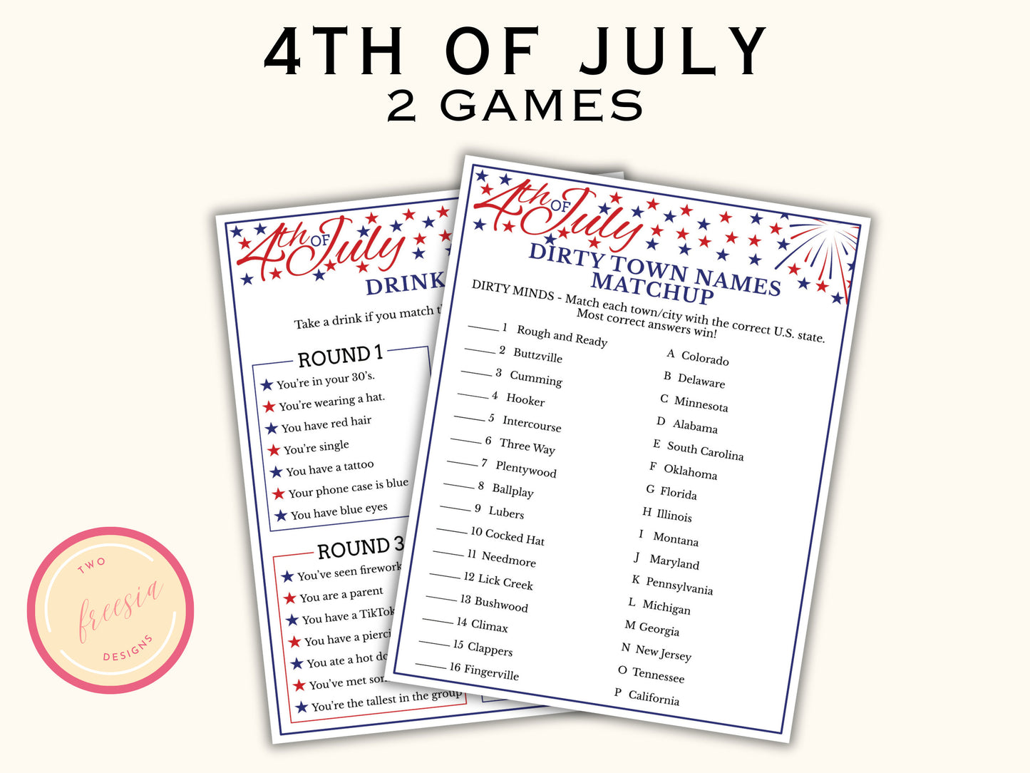 Printable Fourth of July Ice Breaker Party Games - 2 Pack