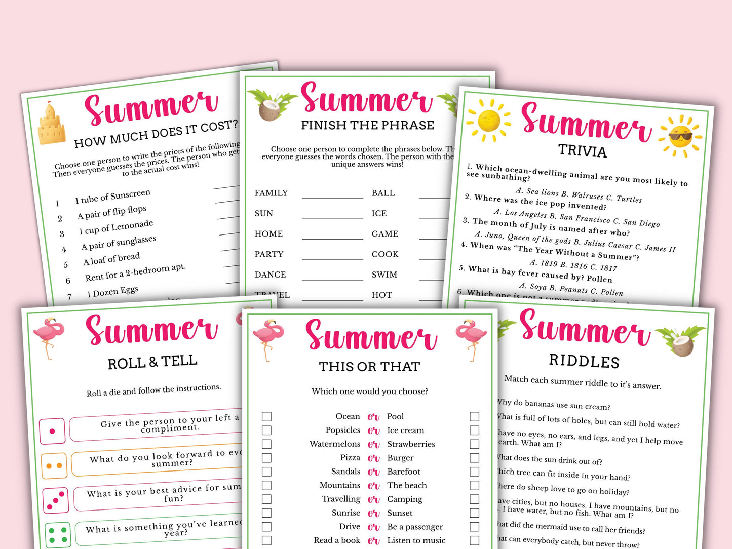 Printable Summer Game Bundle for Kids and Adult (12 Games)