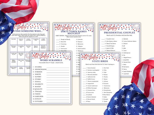 4th of July Games - 15 Printable Games