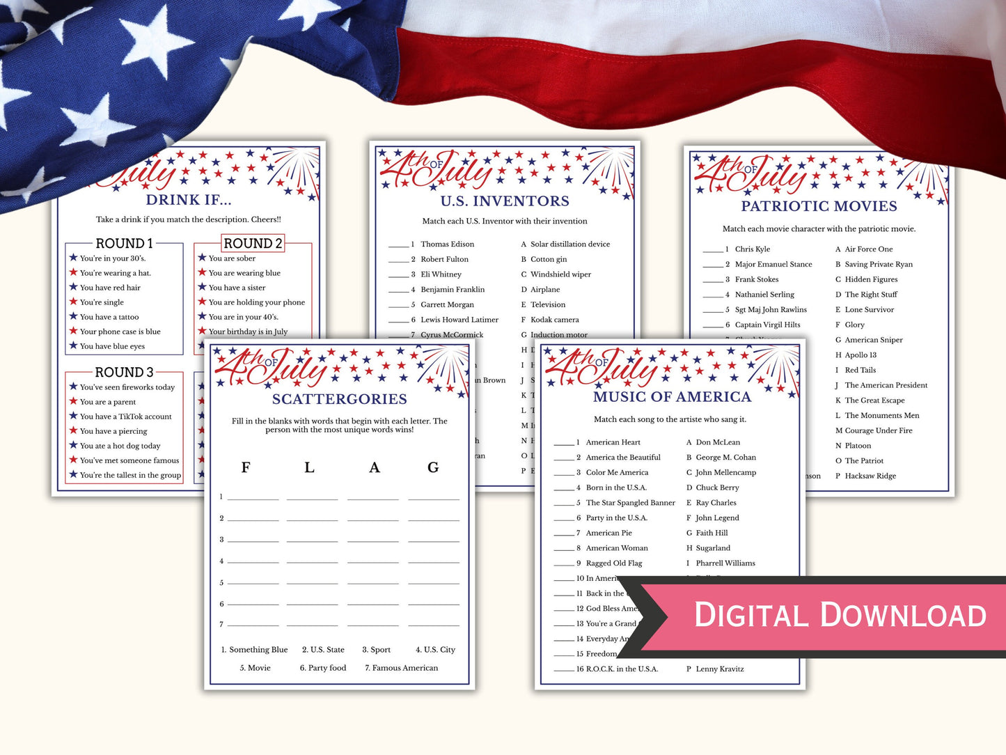 4th of July Games - 15 Printable Games