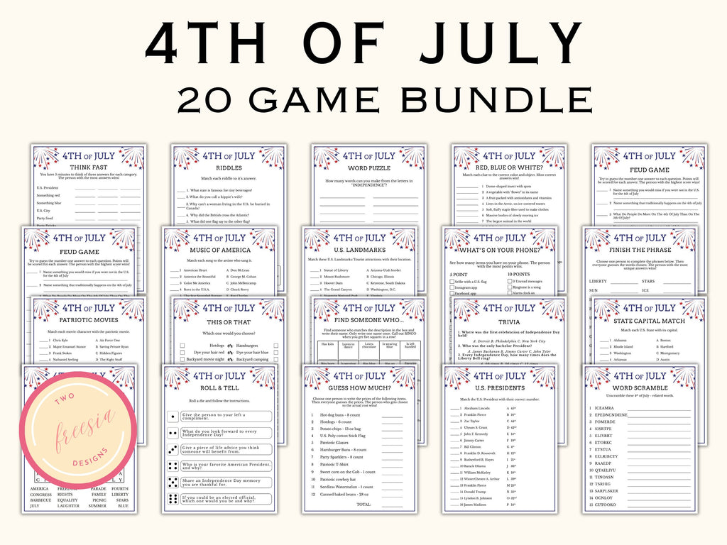 4th of July Games - 20 Printable Games