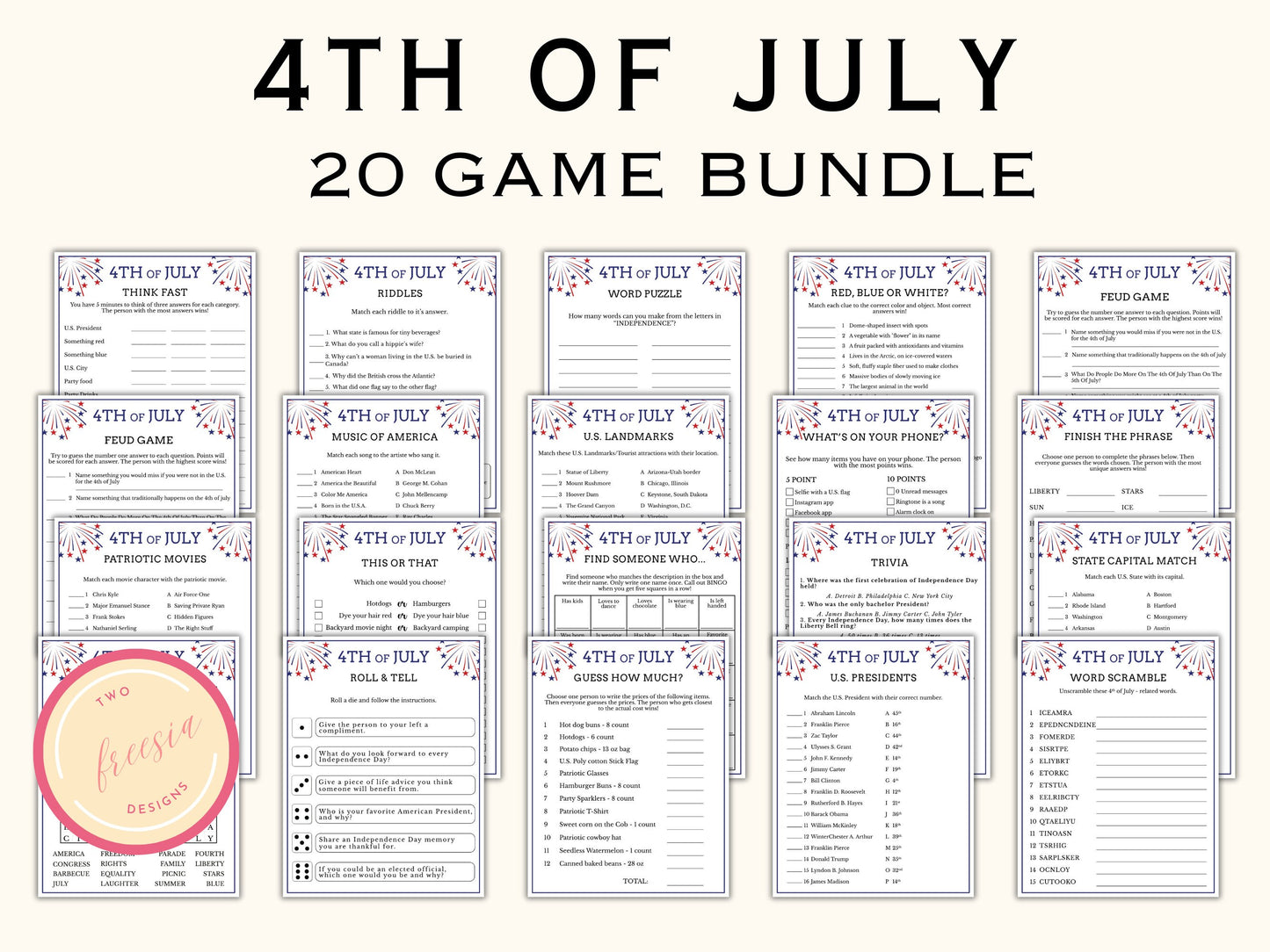 4th of July Games - 20 Printable Games