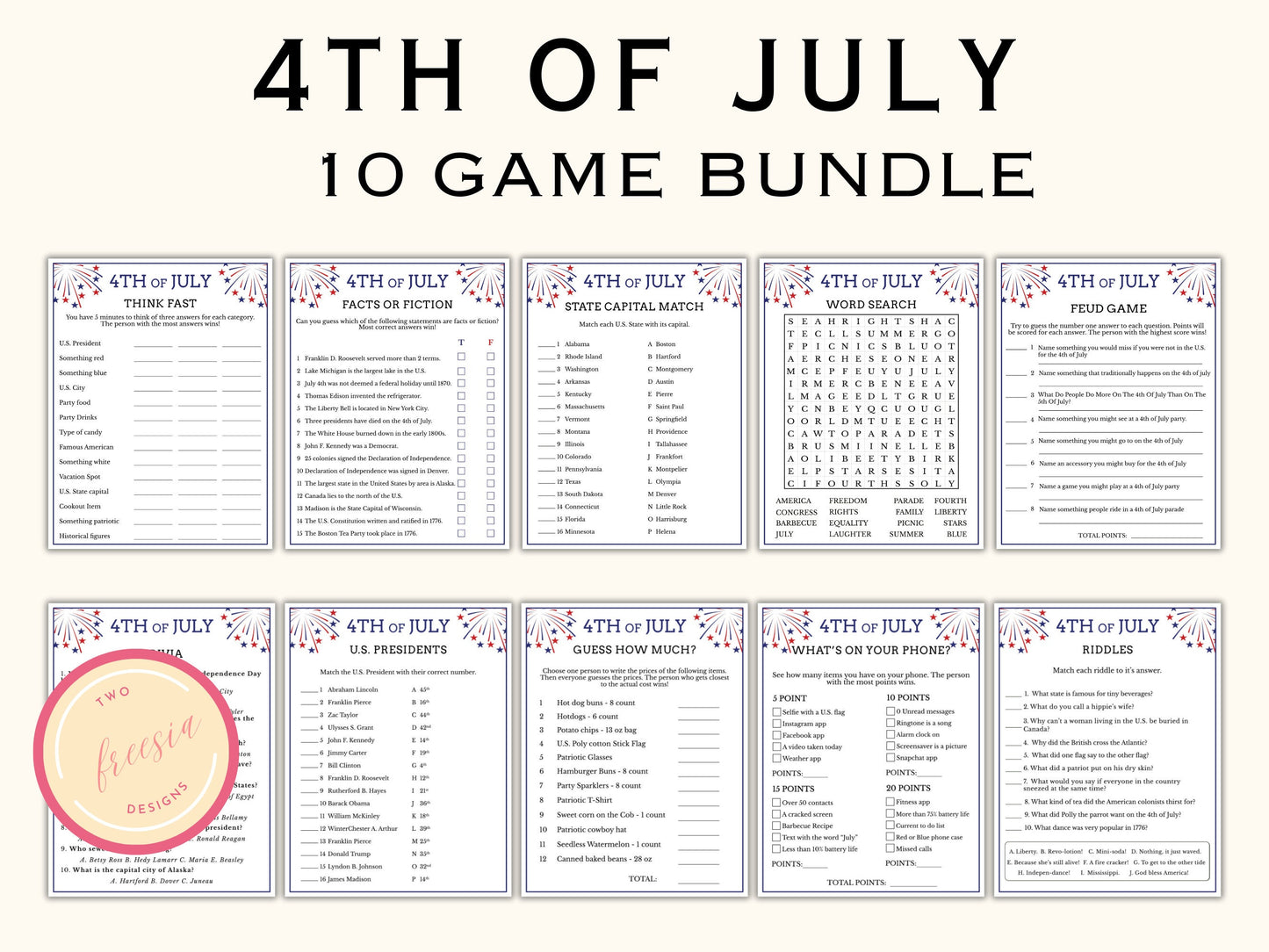 4th of July Games Printable (10 Games)