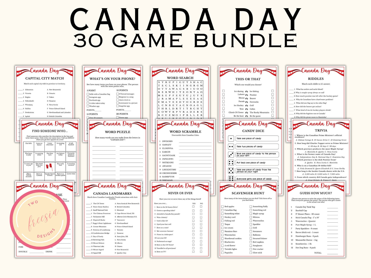 Canada Day Games - 30 Games
