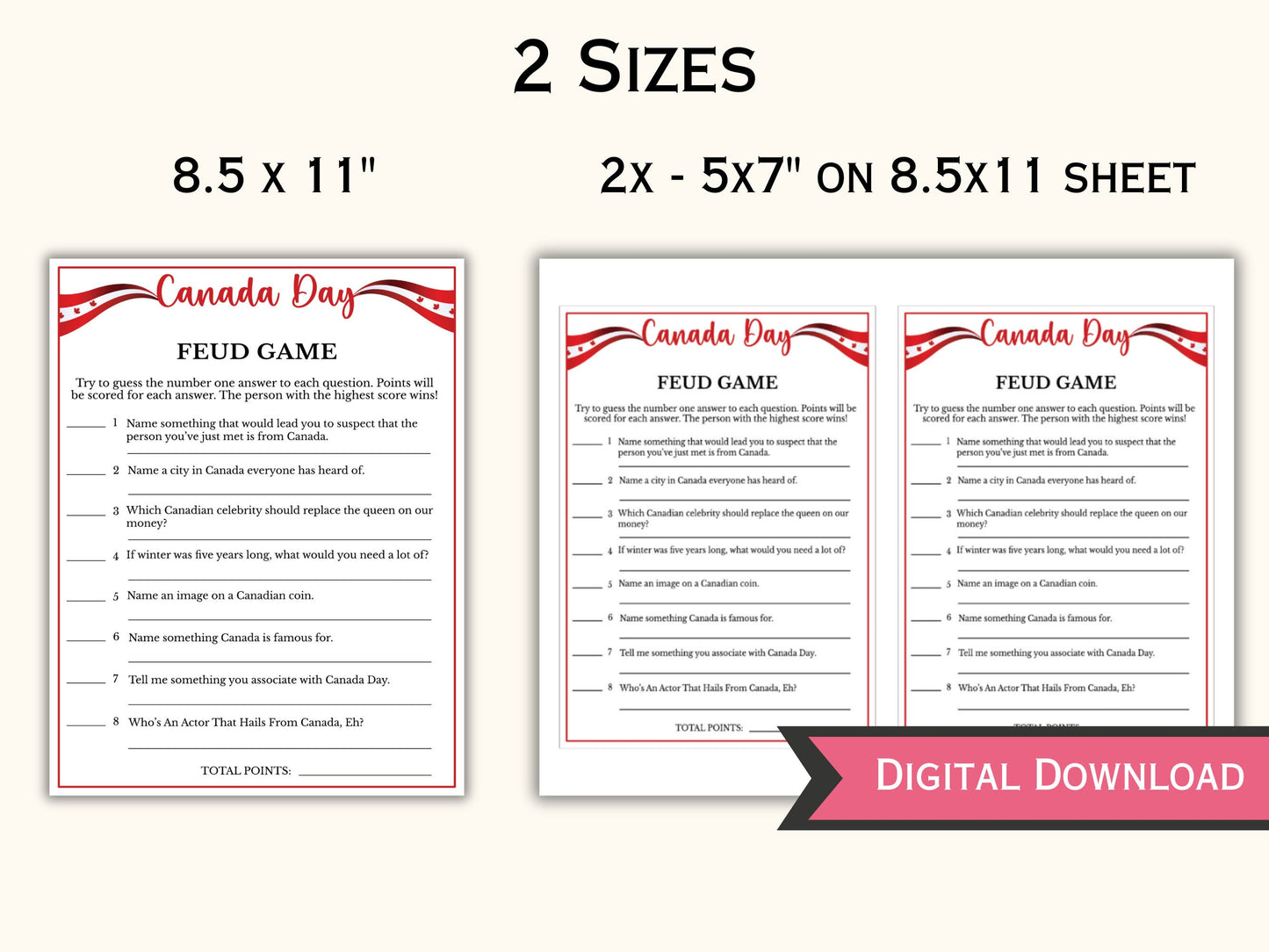 Canada Day Trivia Feud - Printable Party Game