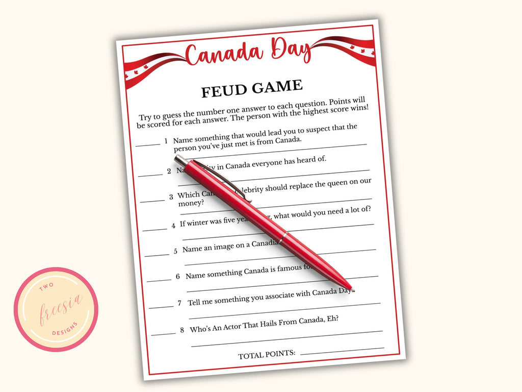 Canada Day Trivia Feud - Printable Party Game