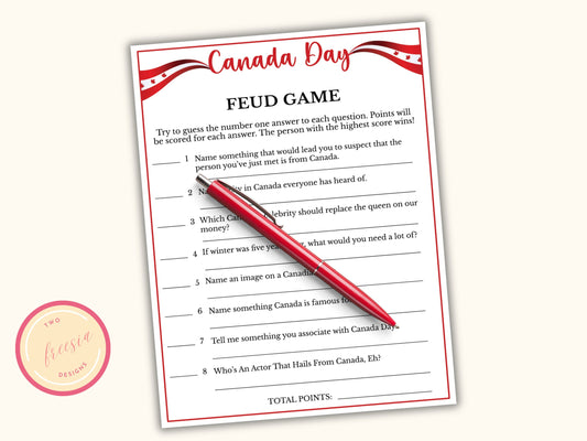 Canada Day Trivia Feud - Printable Party Game