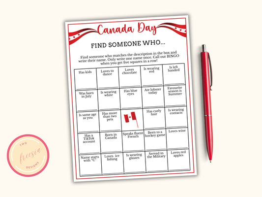 Canada Day Find the Guest Bingo Game