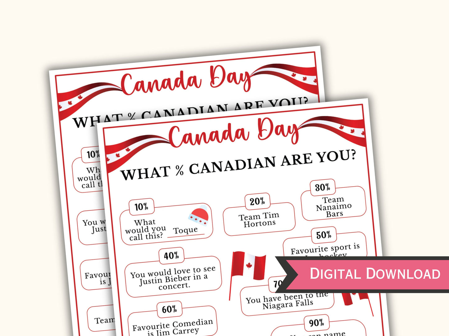 Canada Day Printable Game - What % Canadian are you Game