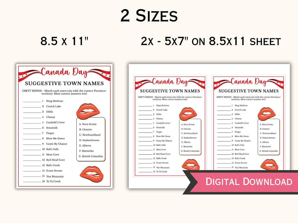 Canada Day Party Game - Suggestive Town Names