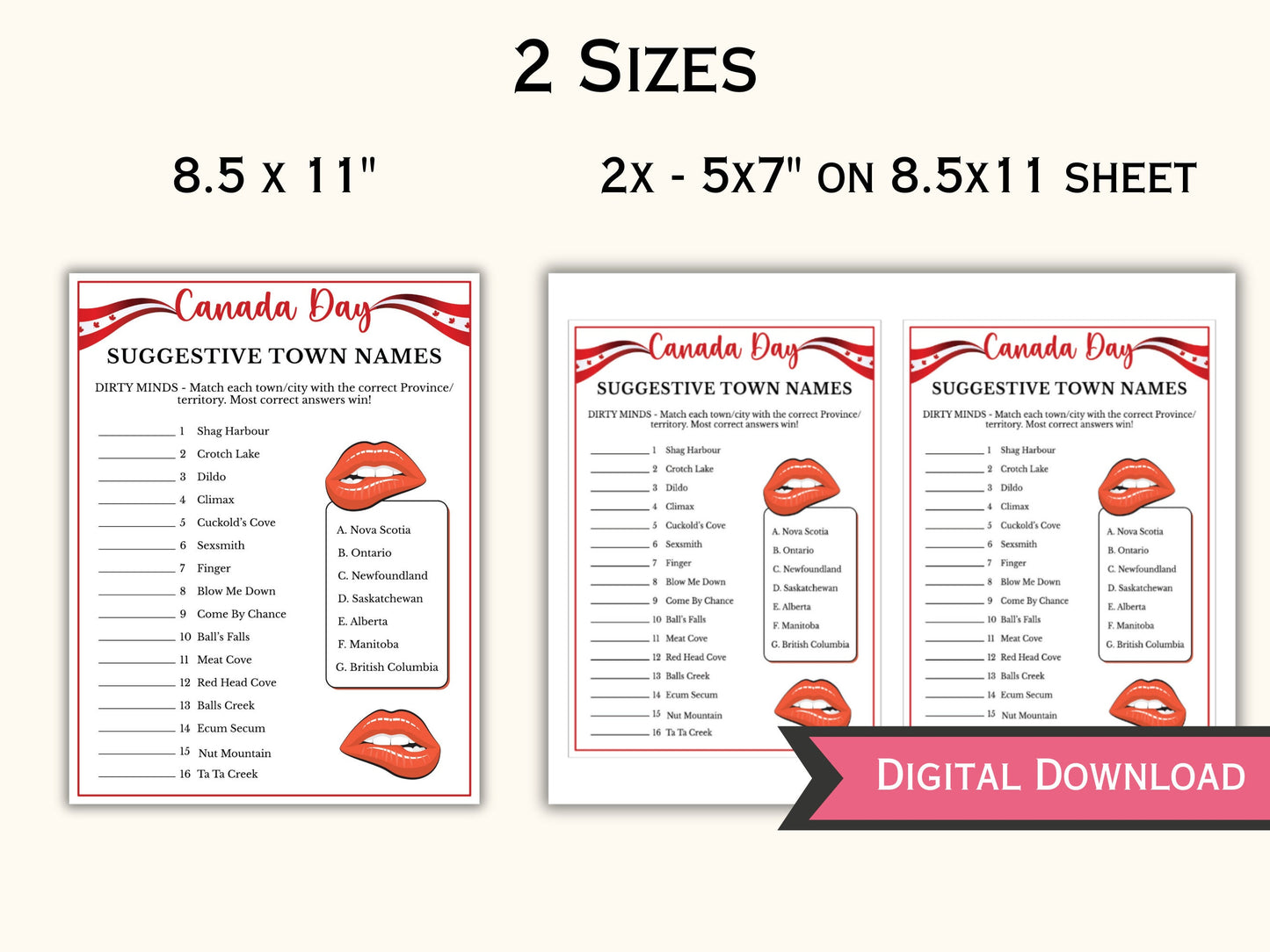 Canada Day Party Game - Suggestive Town Names