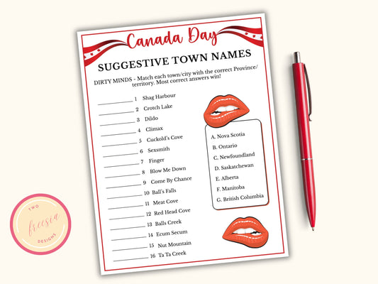 Canada Day Party Game - Suggestive Town Names