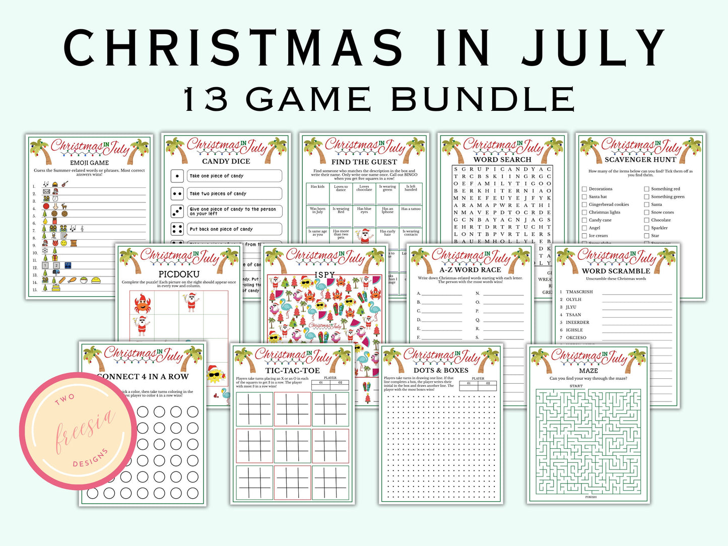 Christmas In July Games Printable - (13 Games)