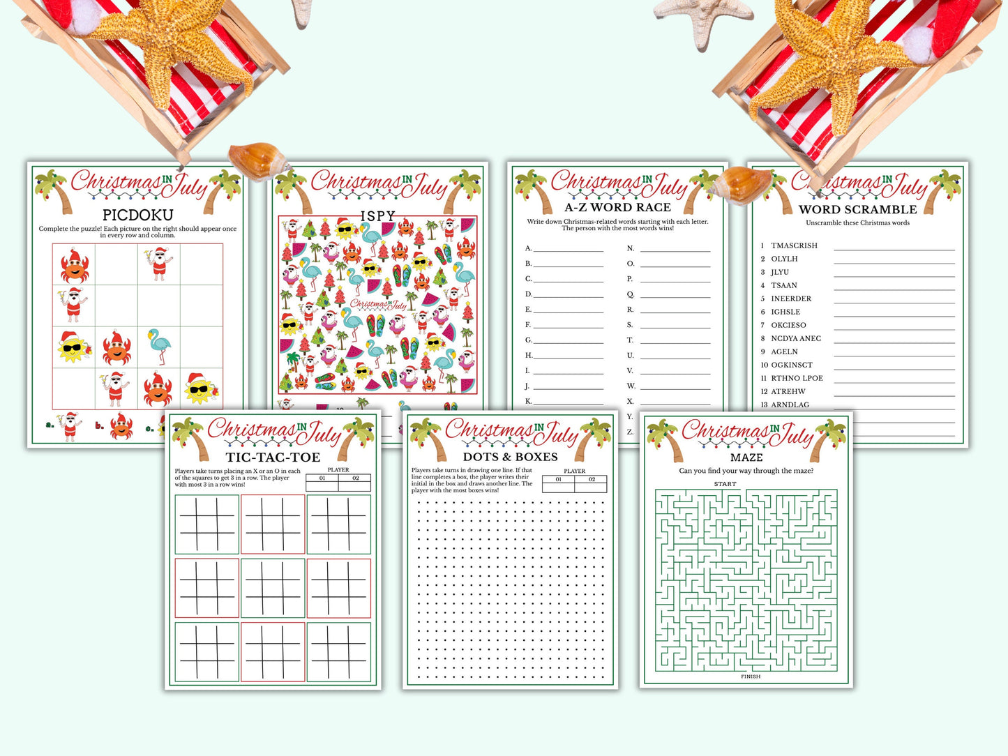 Christmas In July Games Printable - (13 Games)