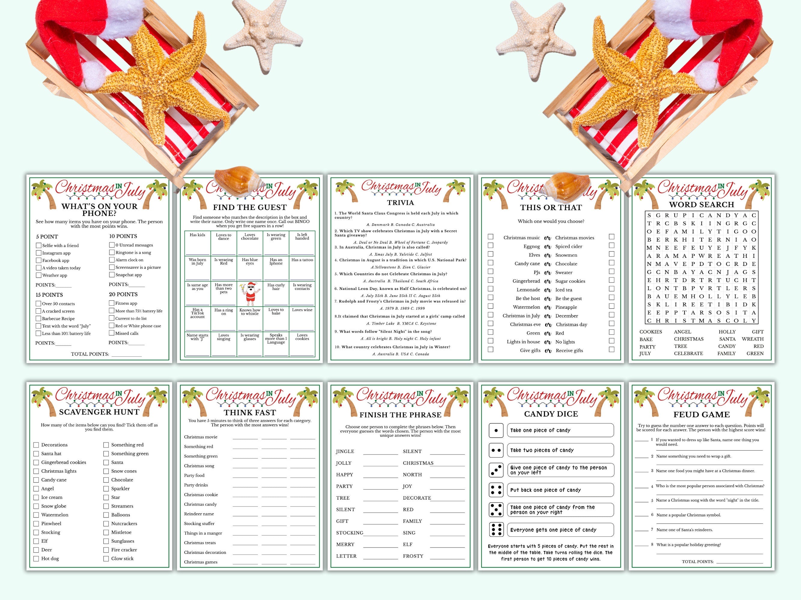 Christmas In July - 26 Printable Games