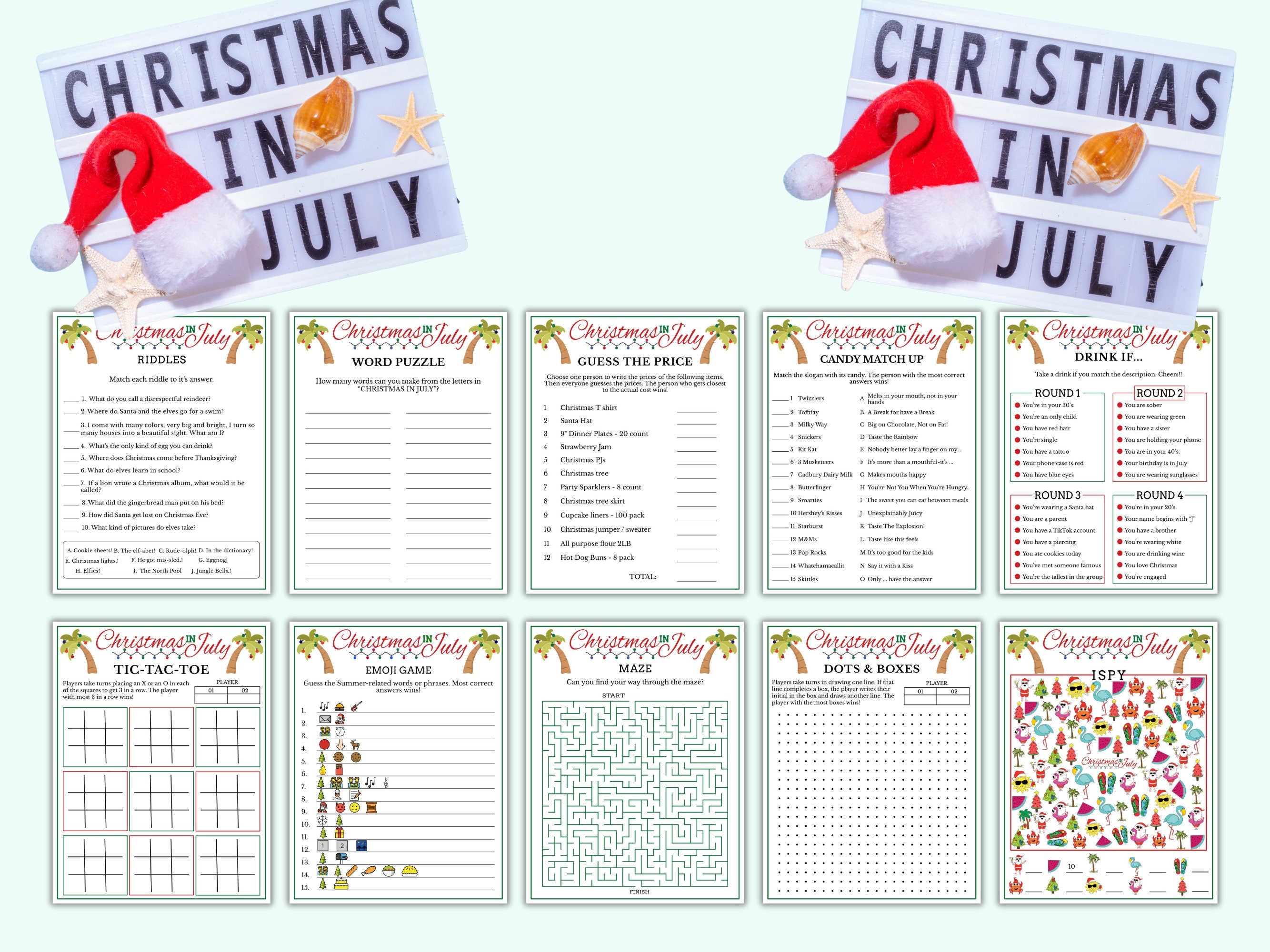 Christmas In July - 26 Printable Games