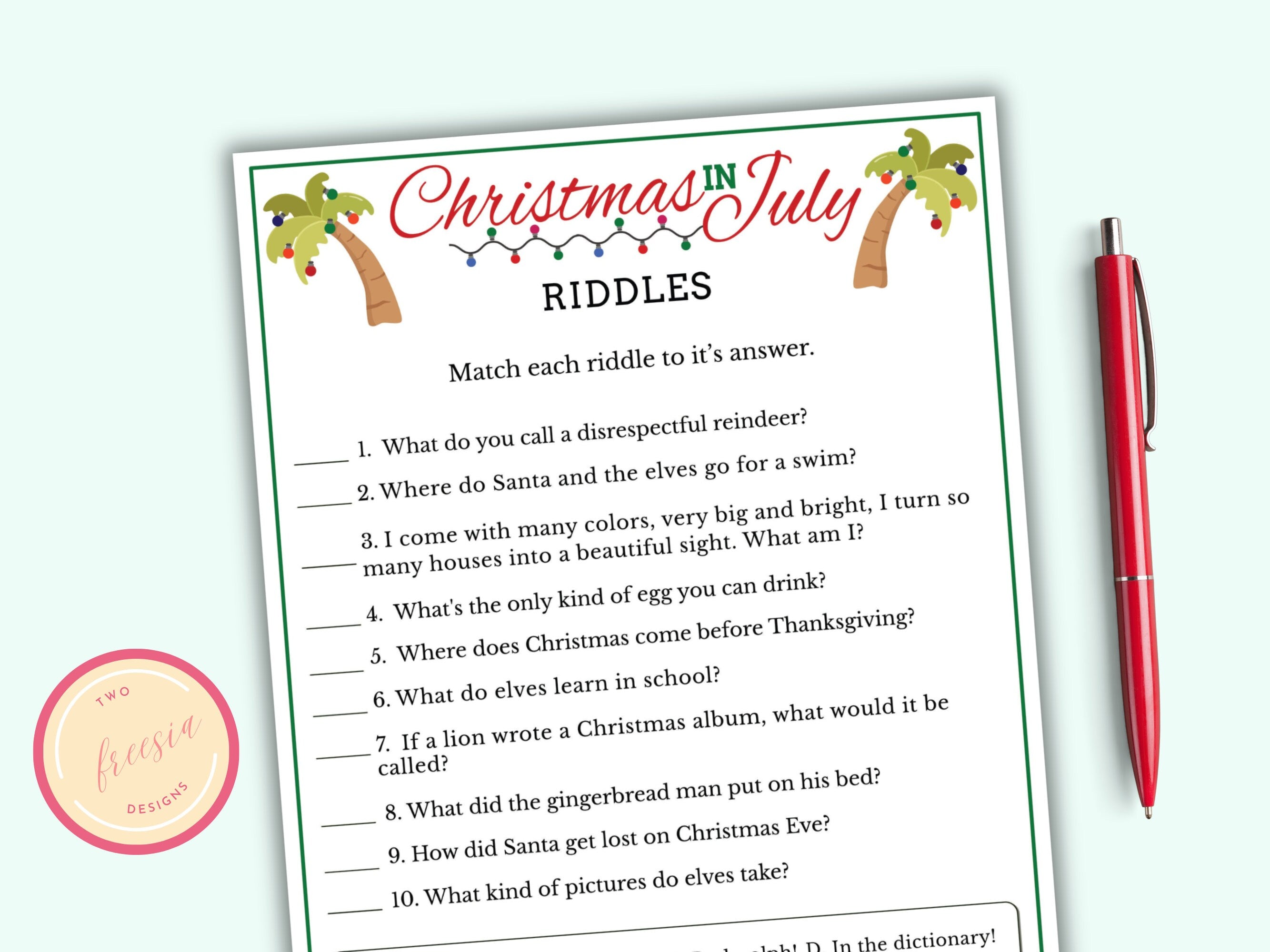 Christmas in July Riddles Game