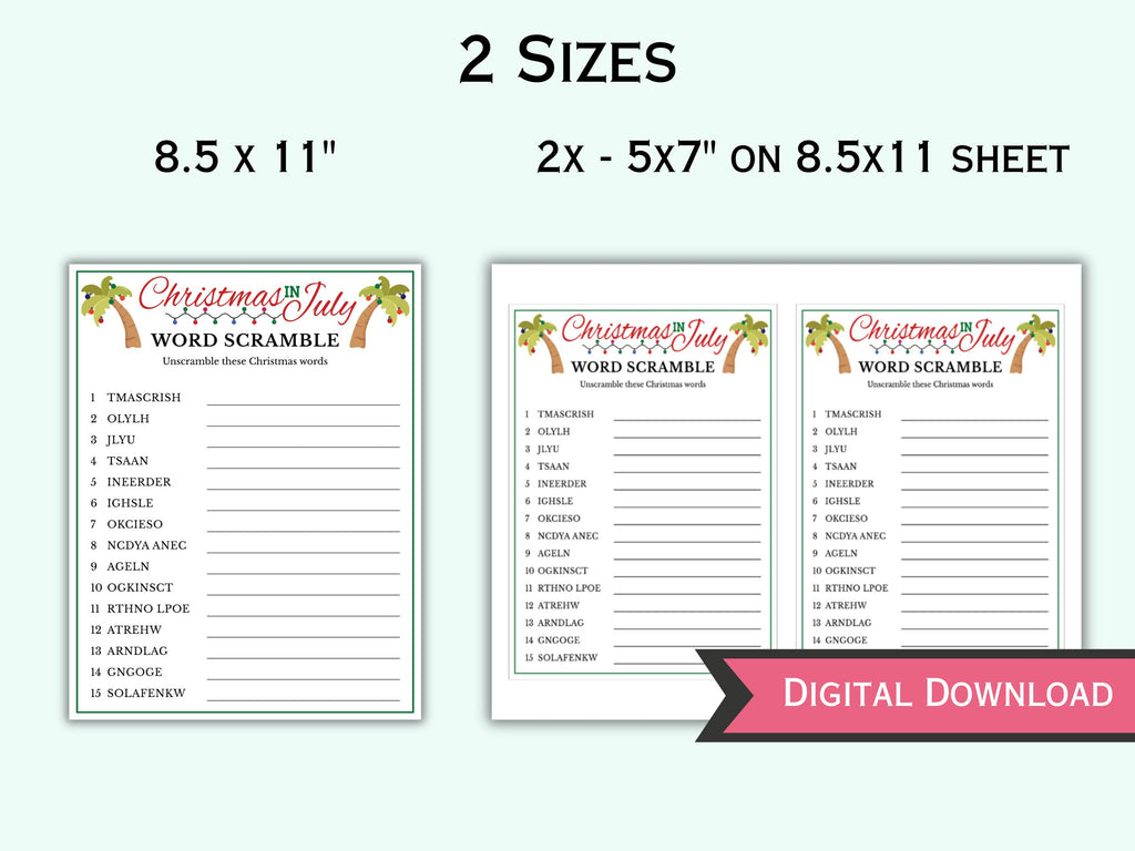 Word Scramble Game - Printable Christmas In July Game