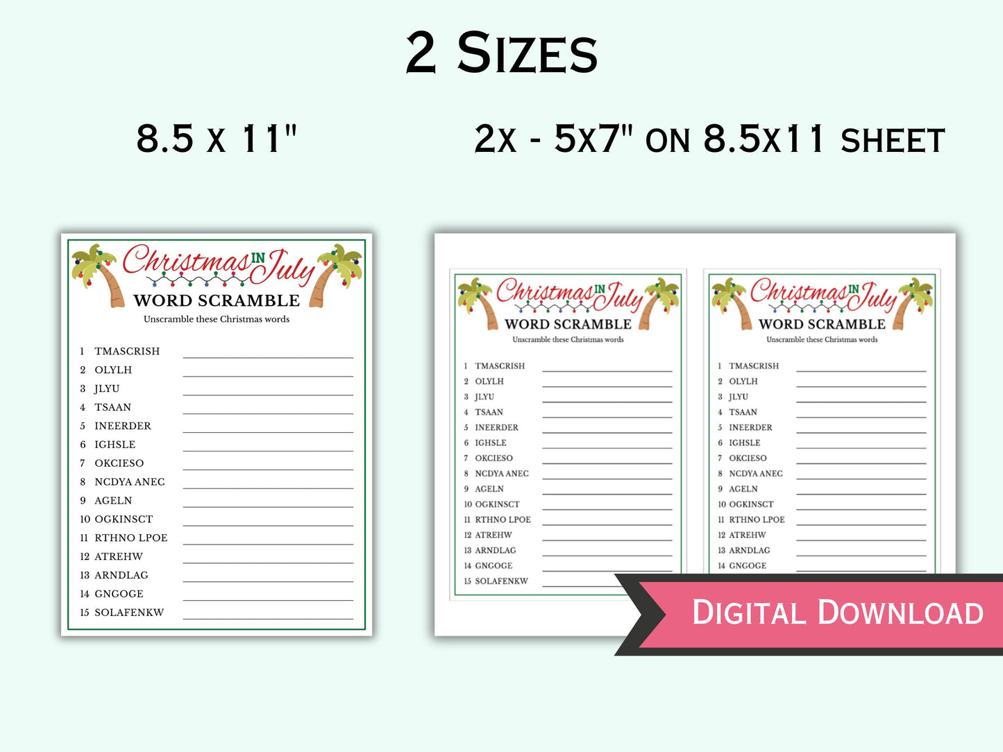 Word Scramble Game - Printable Christmas In July Game