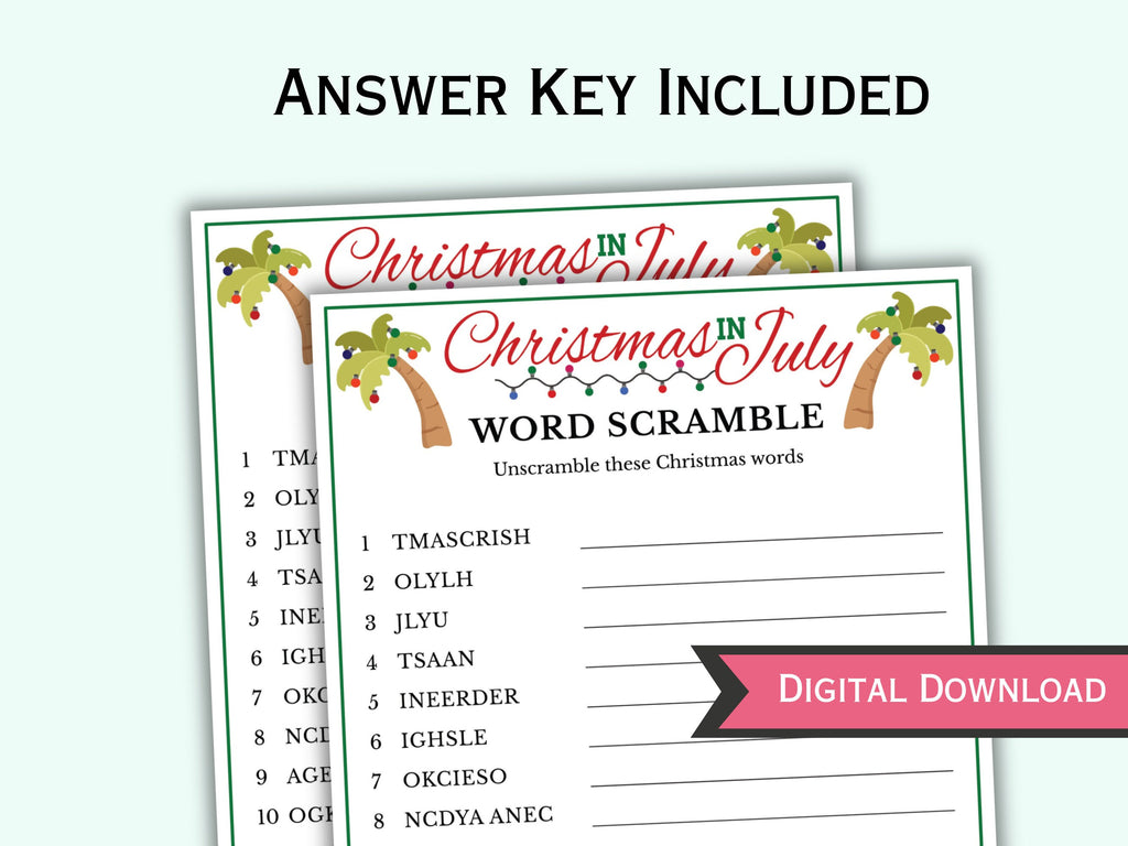 Word Scramble Game - Printable Christmas In July Game