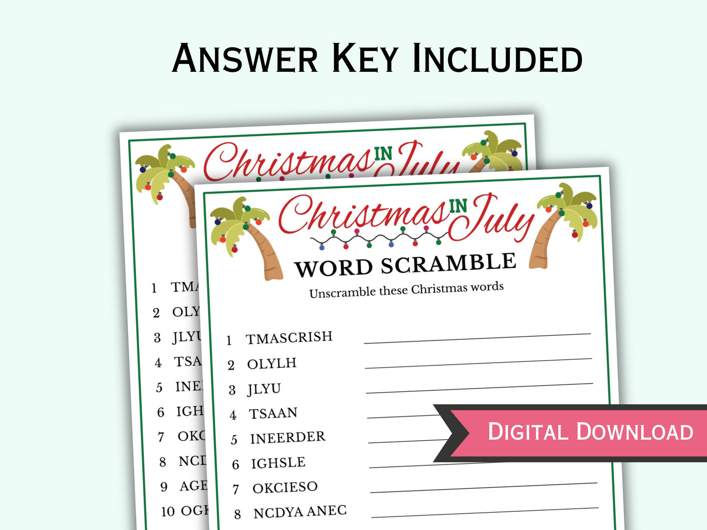 Word Scramble Game - Printable Christmas In July Game