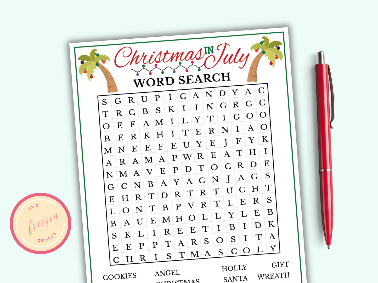 Word Search Game - Printable Christmas In July Game