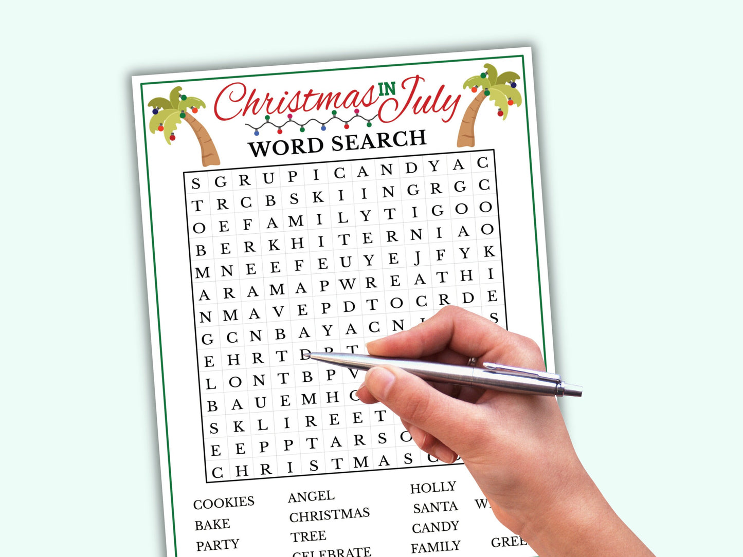 Word Search Game - Printable Christmas In July Game