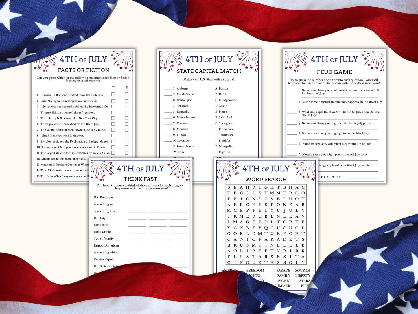 4th of July Games Printable (10 Games)