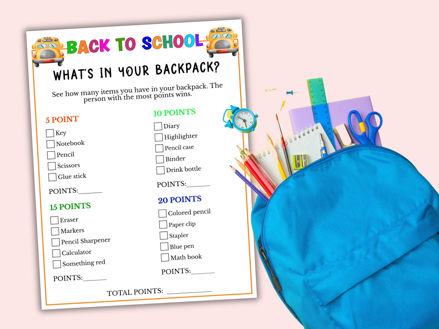 What's in your Backpack - Printable Back to School Game