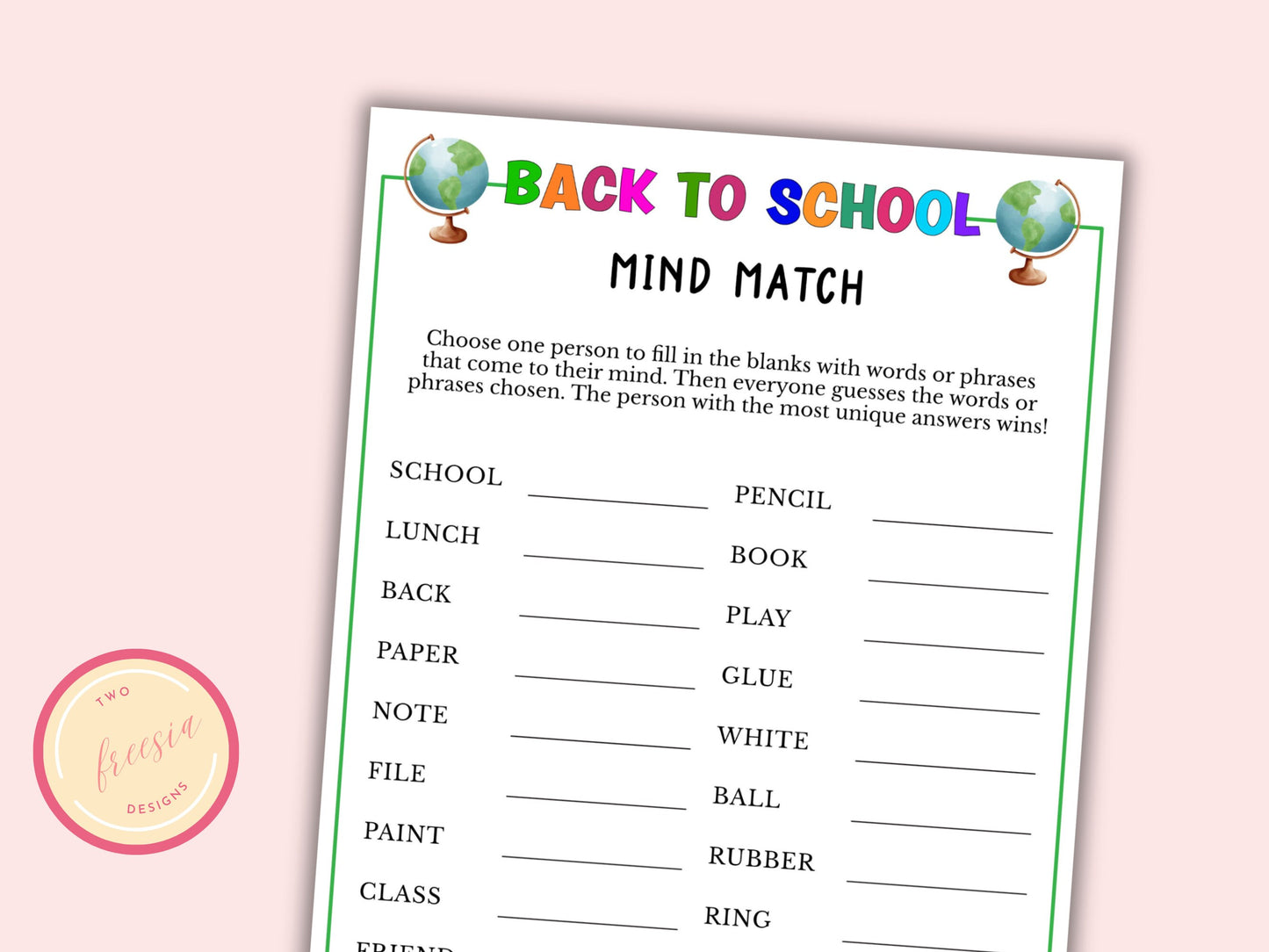 Back to School Mind Match Game