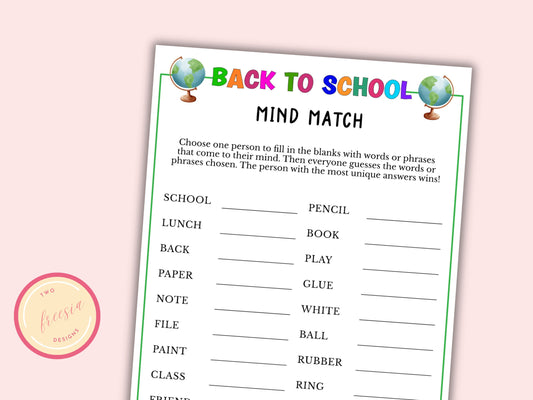 Back to School Mind Match Game