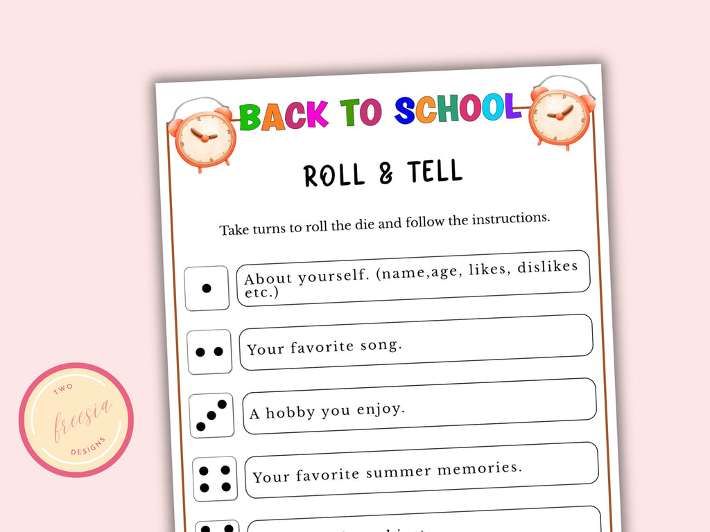 Back to School Roll and Tell Dice Game