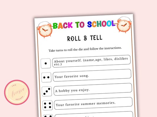 Back to School Roll and Tell Dice Game
