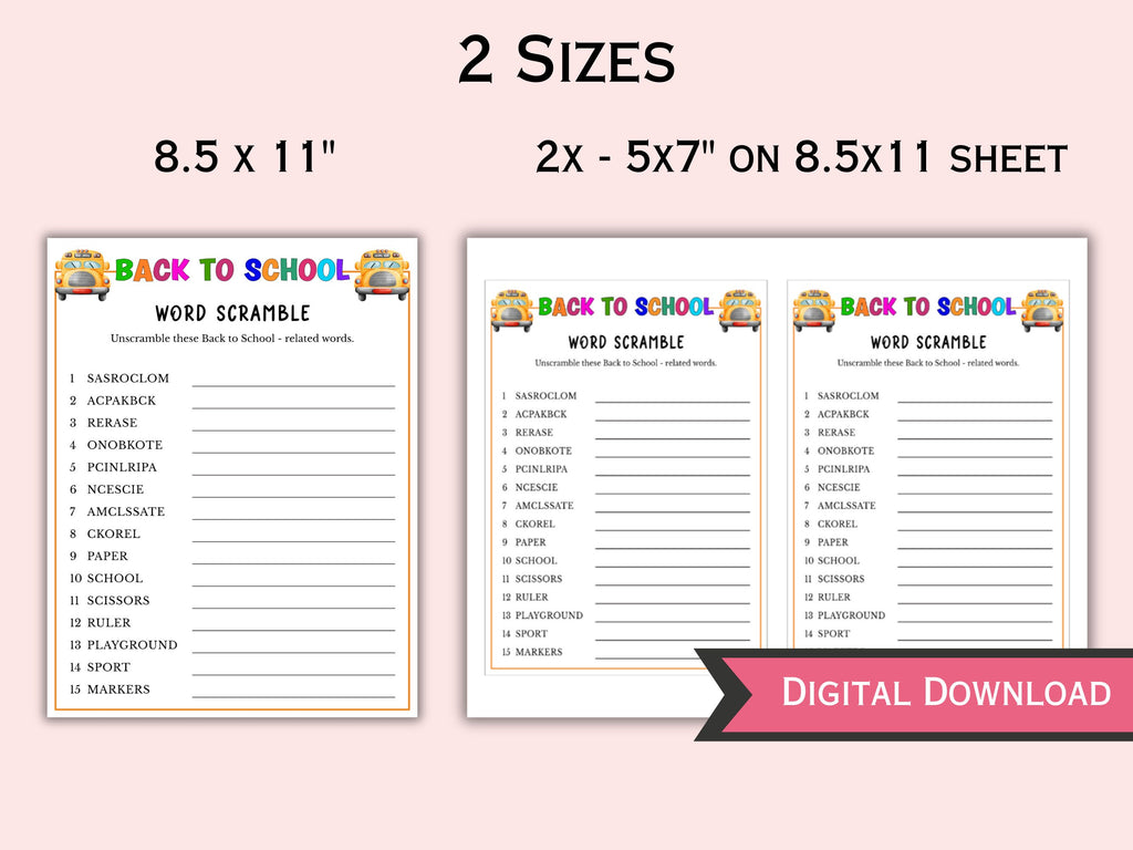Back to School Word Scramble Game