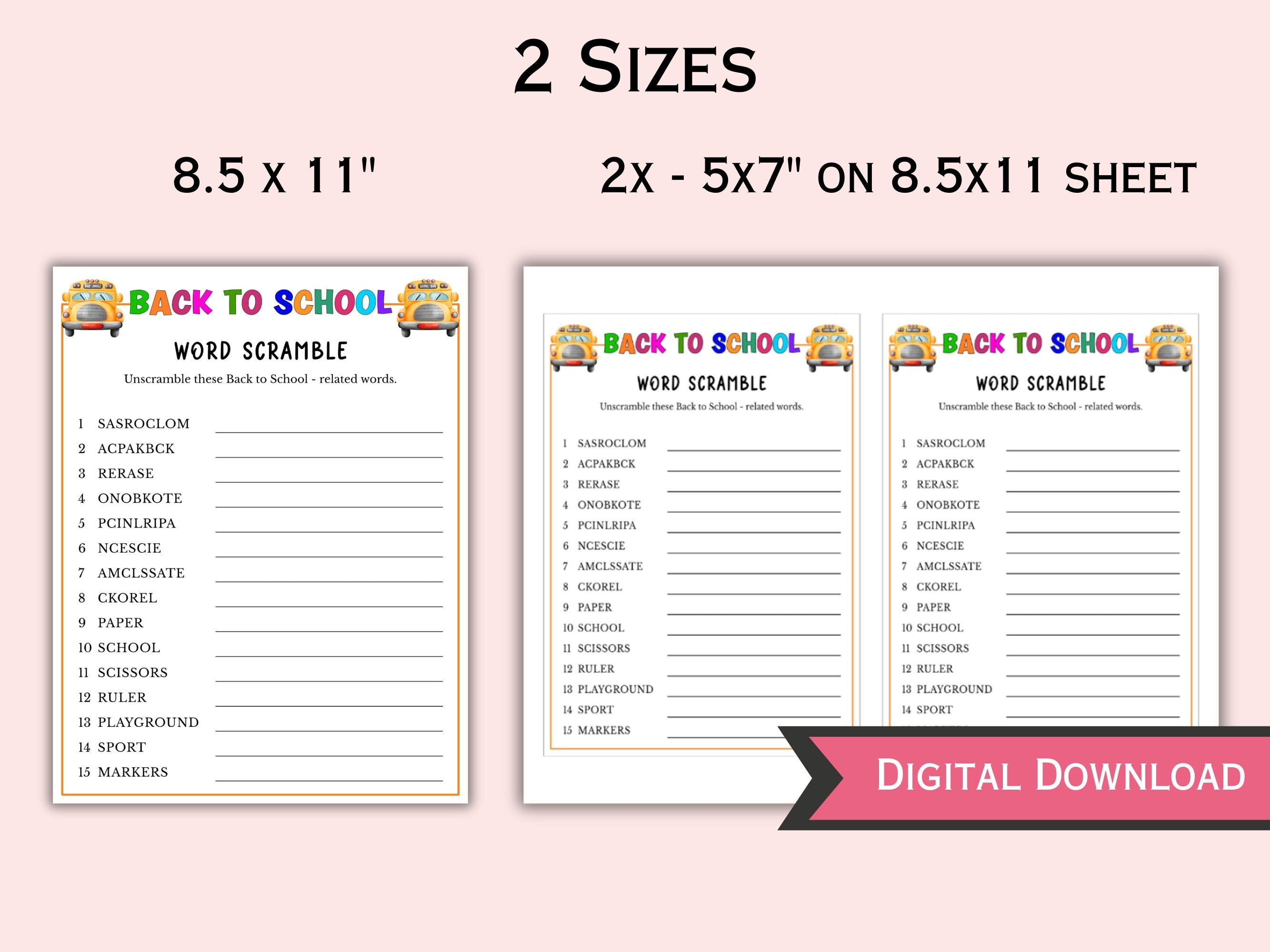 Back to School Word Scramble Game