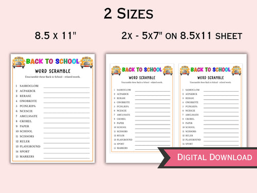 Back to School Word Scramble Game