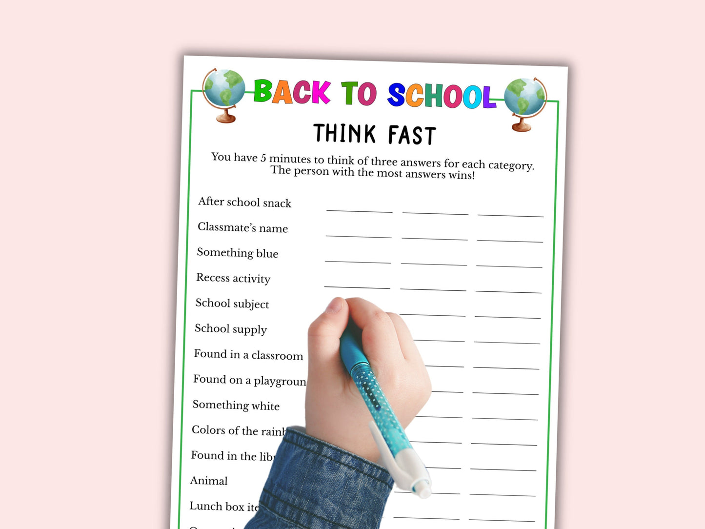 Back to School Think Fast Game
