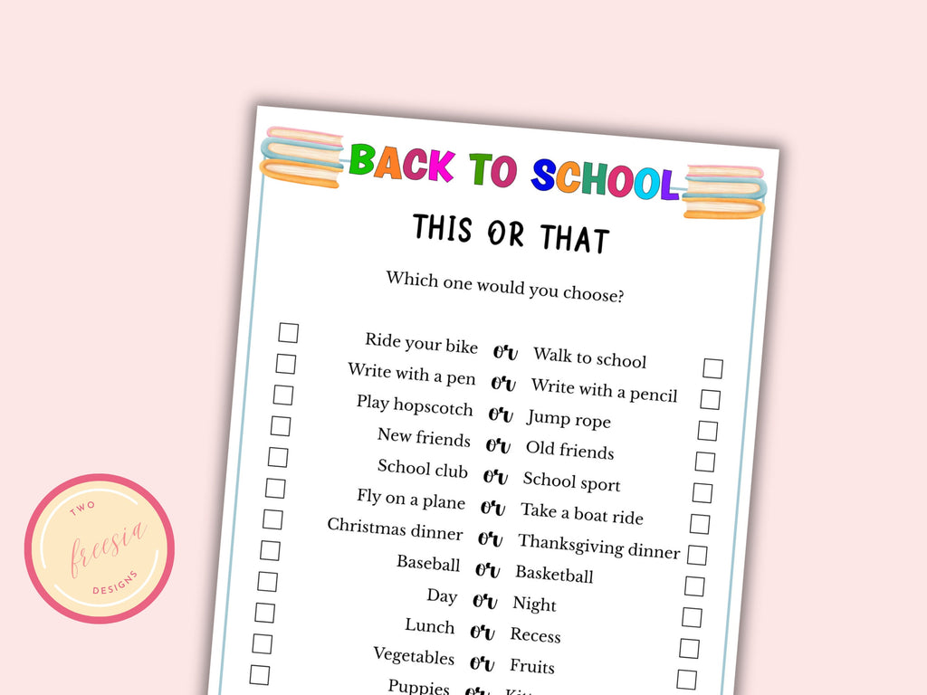 Back to School This or That Game